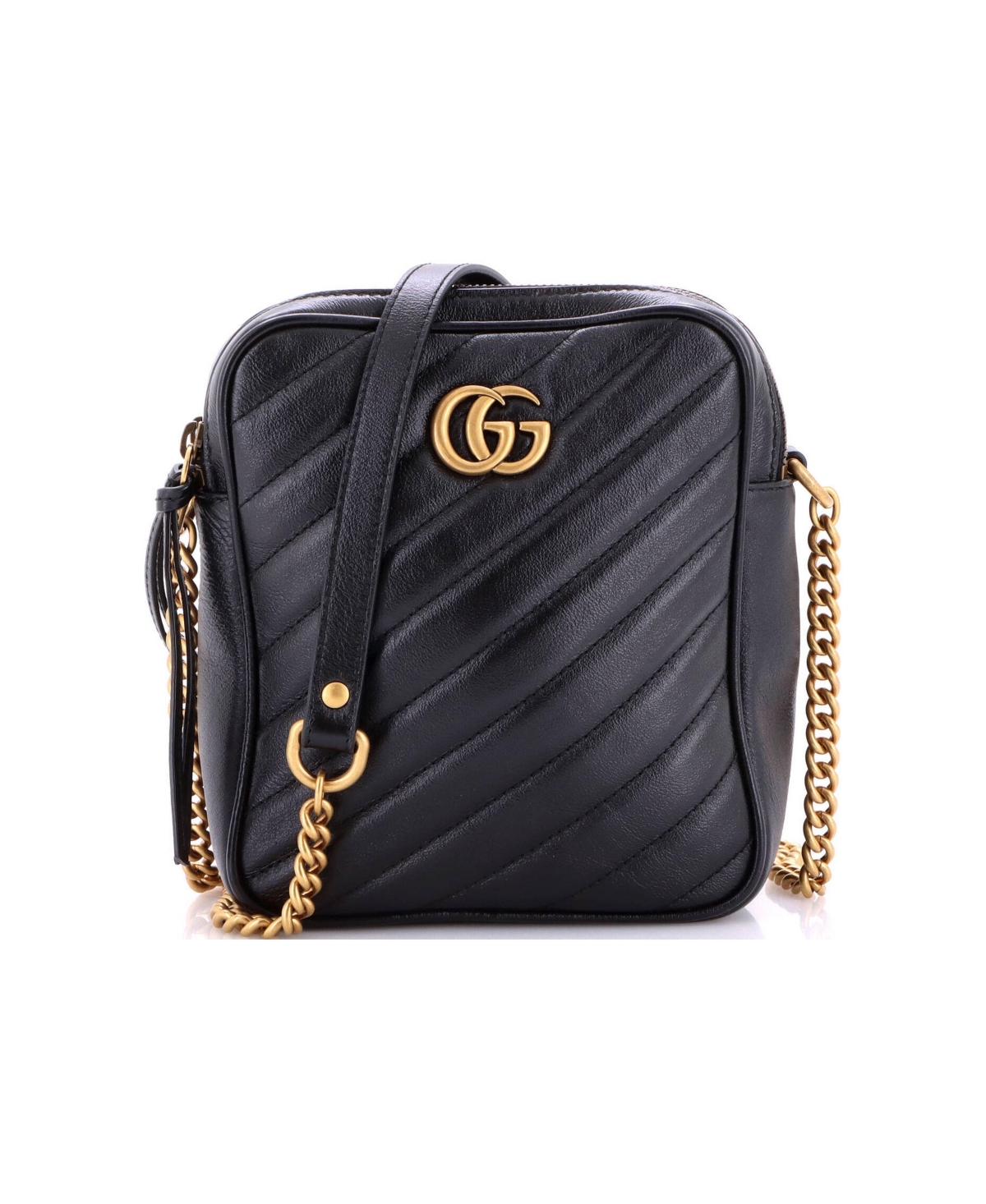 Pre-Owned Gucci Mini Gg Marmont Double Zip Camera Bag Diagonal Quilted Leather - Black