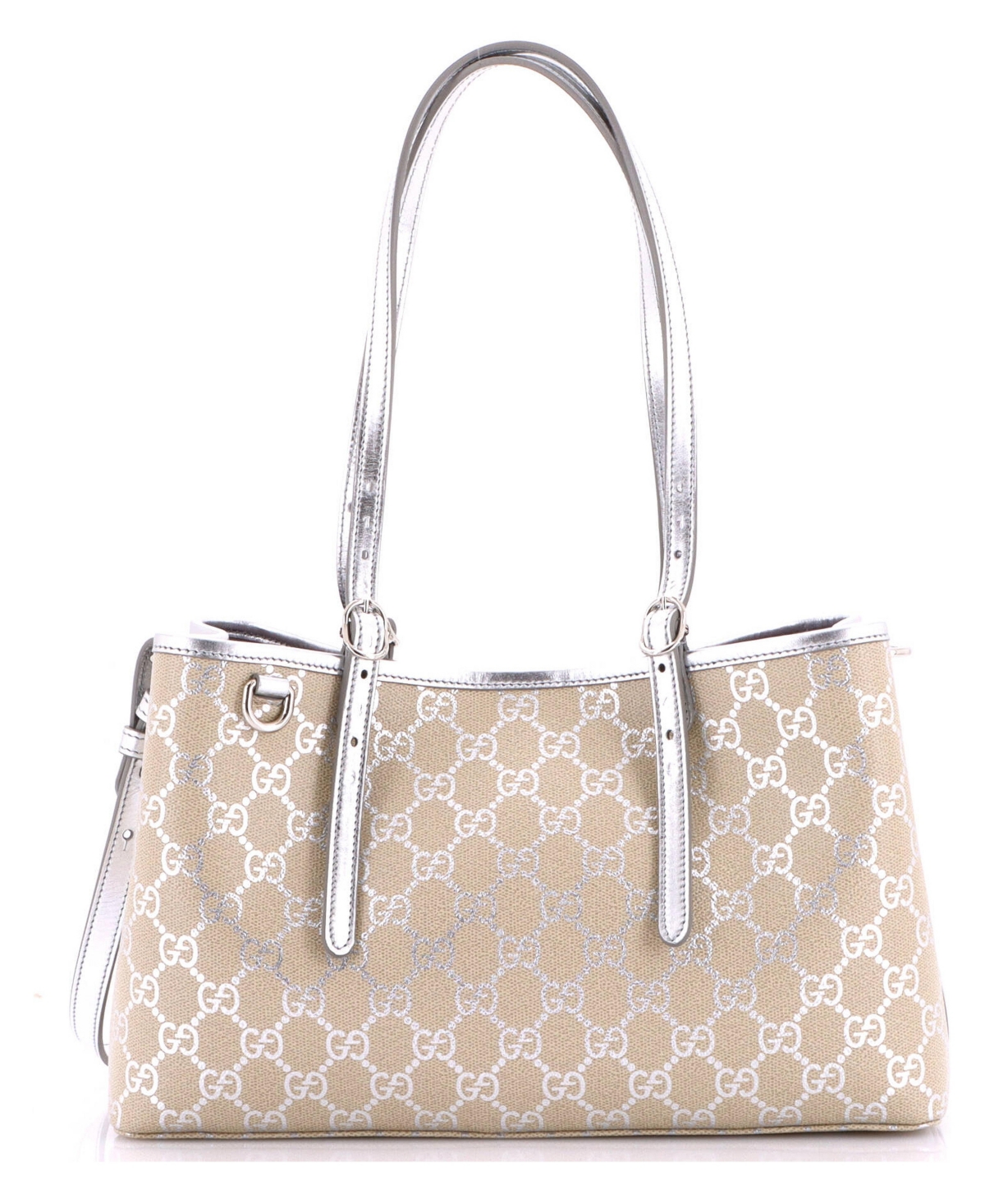 Pre-Owned Gucci Small Emblem Tote Gg Coated Canvas - Natural