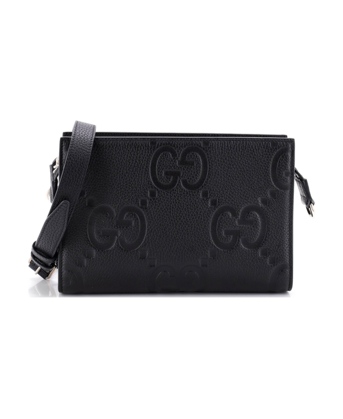 Pre-Owned Gucci Zip Crossbody Bag Jumbo Gg Embossed Leather - Black