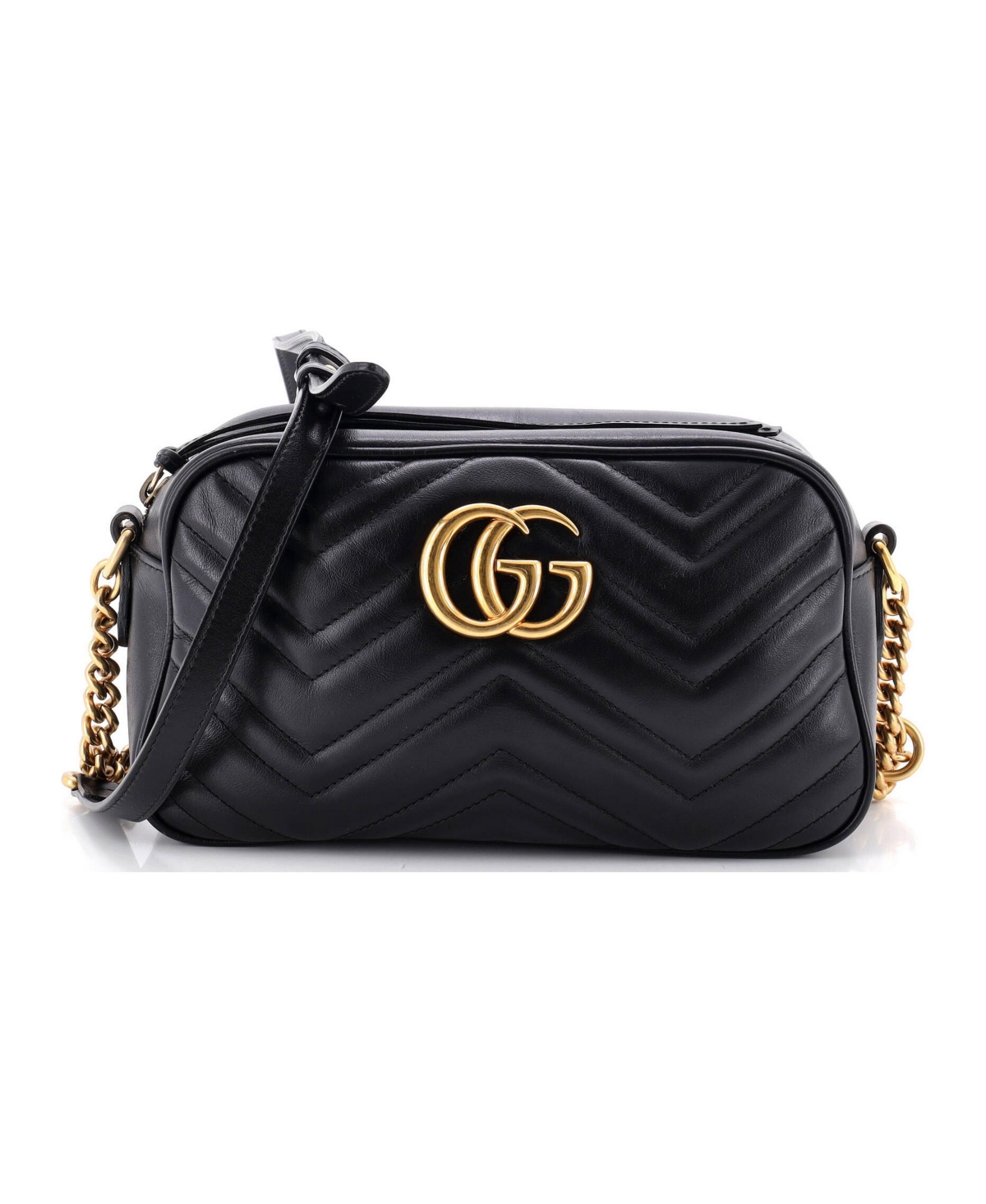 Pre-Owned Gucci Small Gg Marmont Shoulder Bag Matelasse Leather - Black