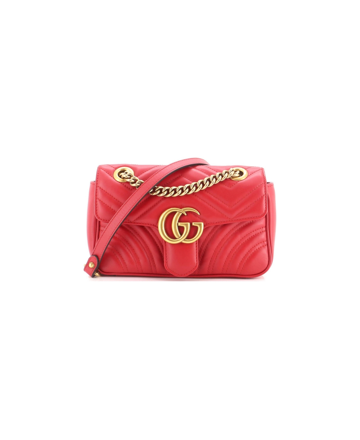 Pre-Owned Gucci Mini Gg Marmont Flap Bag Matelasse Leather - Red