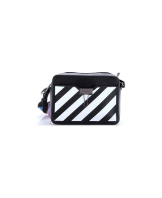 Small Binder Clip Camera Crossbody Bag Striped Leather
