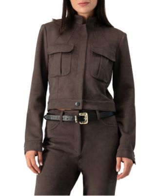 Women's Cropped Utility Faux Suede Jacket