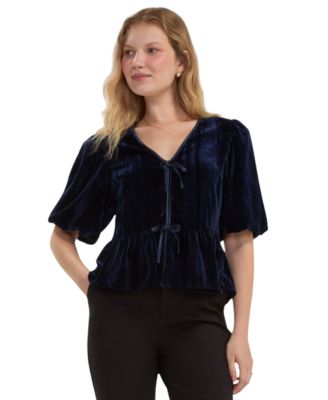 Petite Tie Front 3/4-Sleeve Blouson Peplum Top