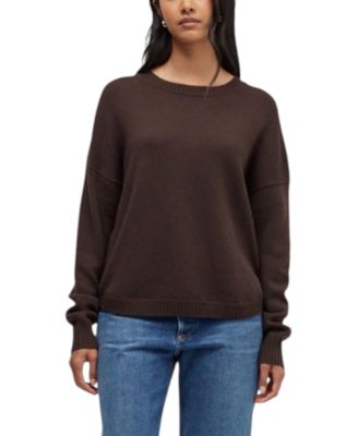Women's Pop Colour Drop-Shoulder Two-Tone Wool-Cashmere Crewneck Sweater