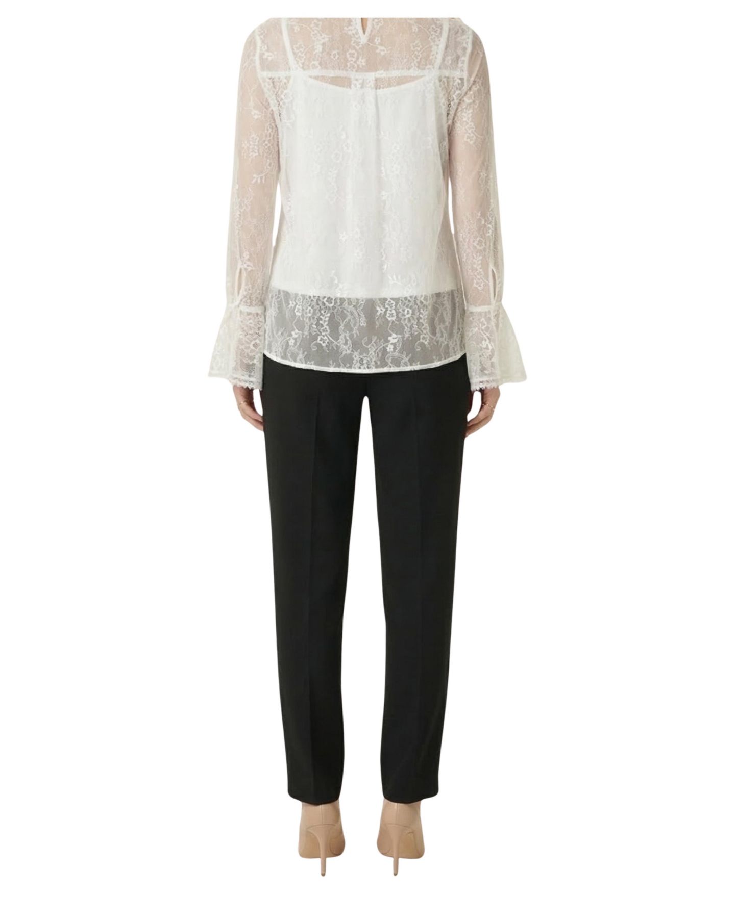 Женская блузка Modenaire Sheer Lace Ruffle-Front Floral — фото 2