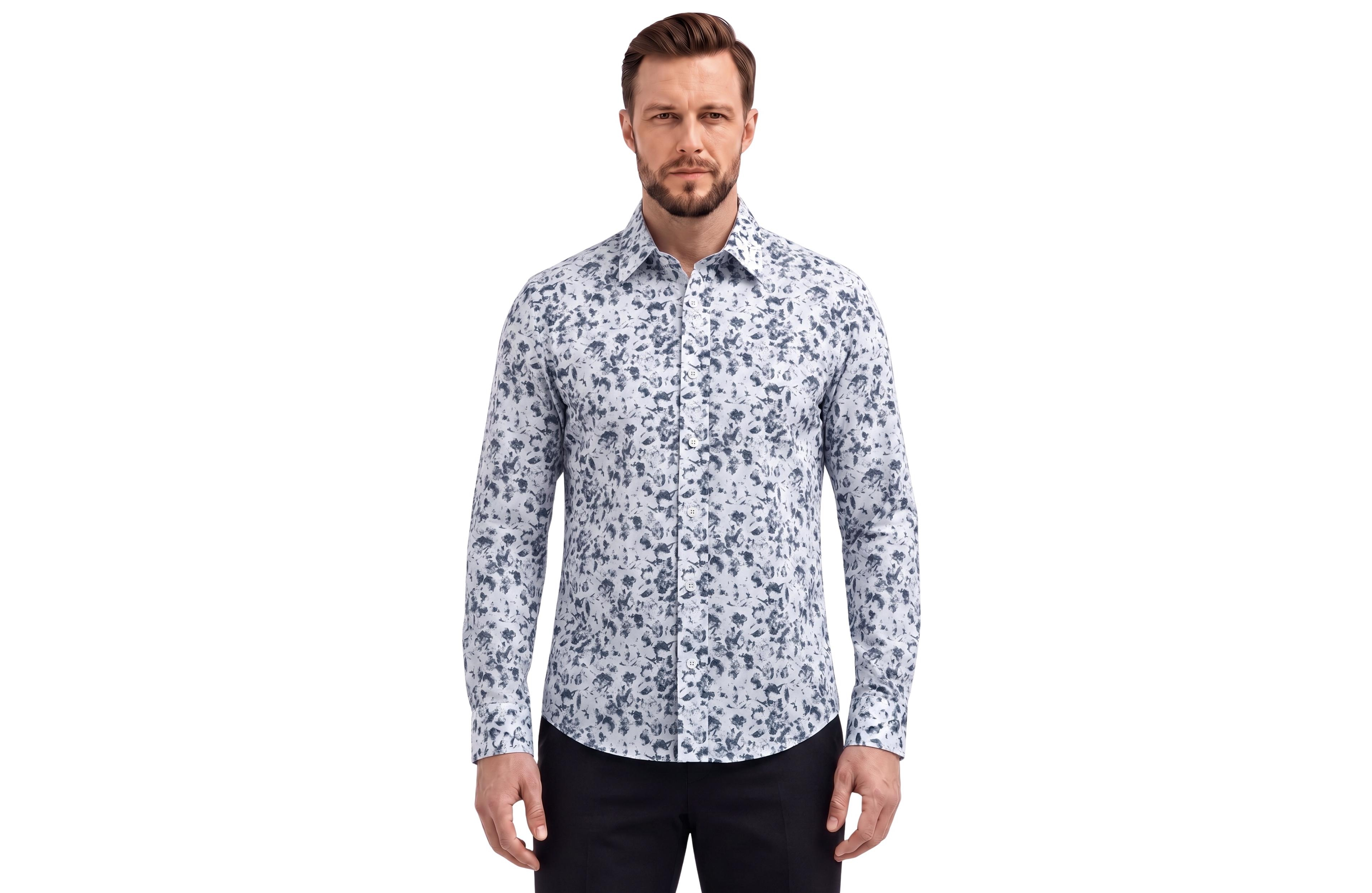 Report Collection Men's Four-Way Stretch Printed Long-Sleeve Shirt