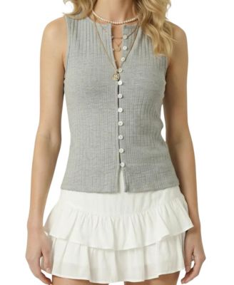 Women's Ribbed Knit Off-Center Button-Front Tank Top