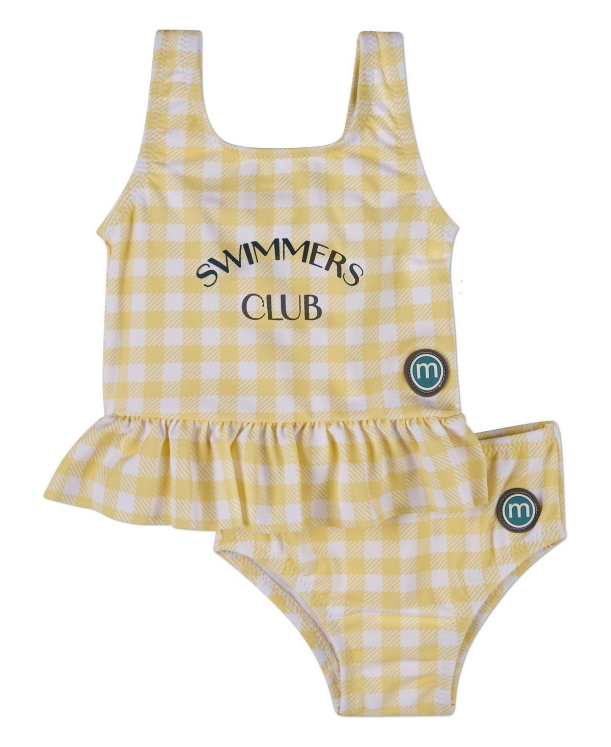 MeMoi Girls' 4-16 Swimmers Club Upf 50 Gingham High-Cut Pullover Top and Pull-On Bottoms, 2-Piece Set - Yellow