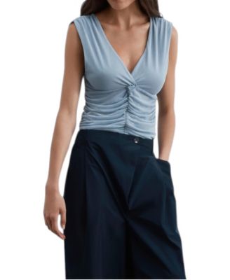 Women's Sleeveless V-Neck Front Ruched T-Shirt