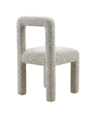 Gray boucle fabric dining chair with fiber-wrapped foam seat and plywood support