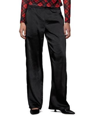 Petite Polished Satin Wide-Leg Pull-On Track Pants