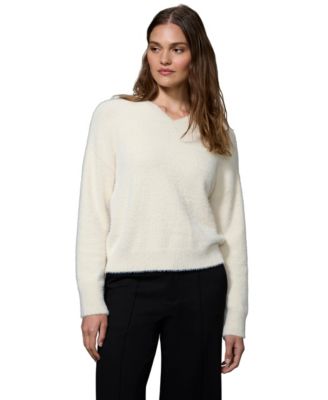 Petite Feather Long-Sleeve V-Neck Loose-Fit Sweater