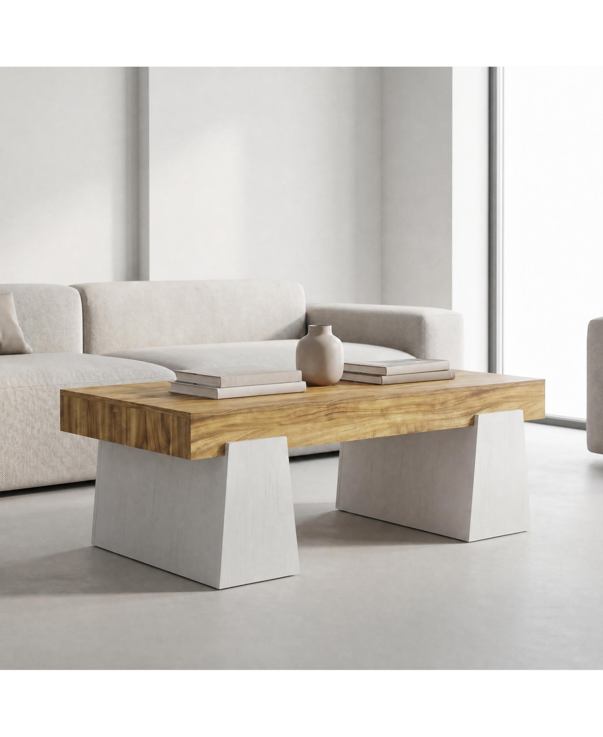 gaomon Chunky Particle Board Coffee Table, 47.2×23.6×17.7 in, Heavy-Duty Rectangular Cocktail Table - White