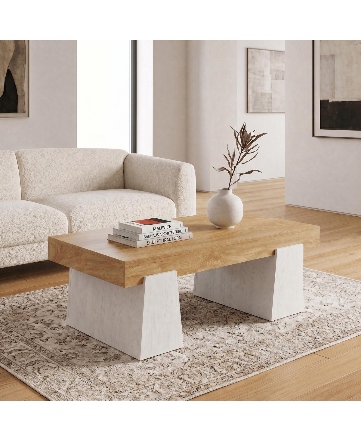 gaomon Chunky Particle Board Coffee Table, 47.2×23.6×17.7 in, Heavy-Duty Rectangular Cocktail Table - Brown