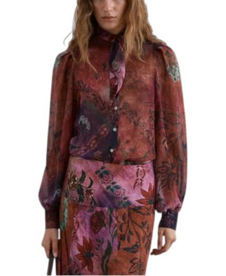 Women's Scpatch Floral-Print Long-Sleeve Tie Neck Blouse