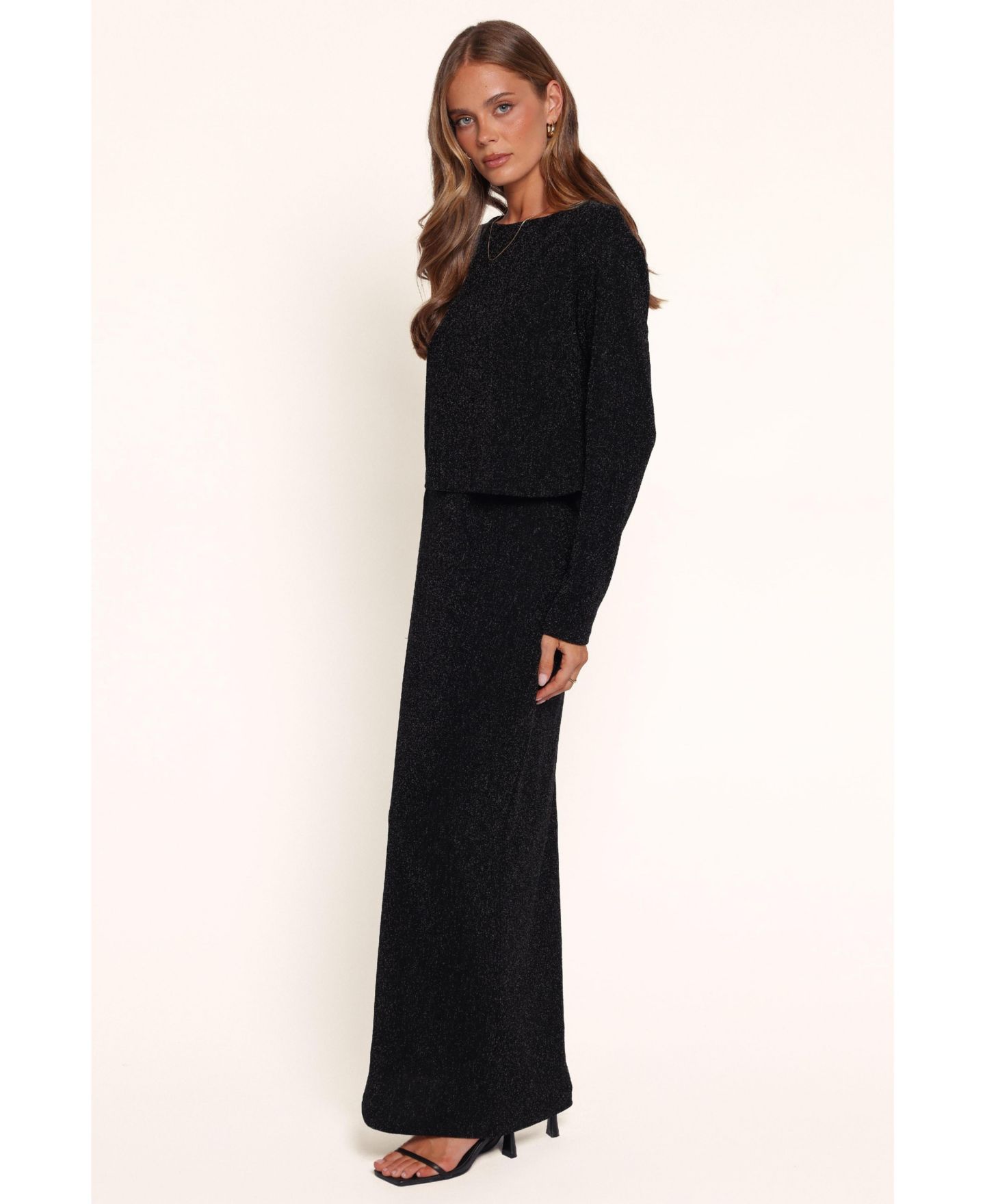 Женский комплект Petal & Pup Orla Boat Neck Long-Sleeve Maxi Top and Skirt, 2-Piece Set, цвет: Чёрный — фото 2
