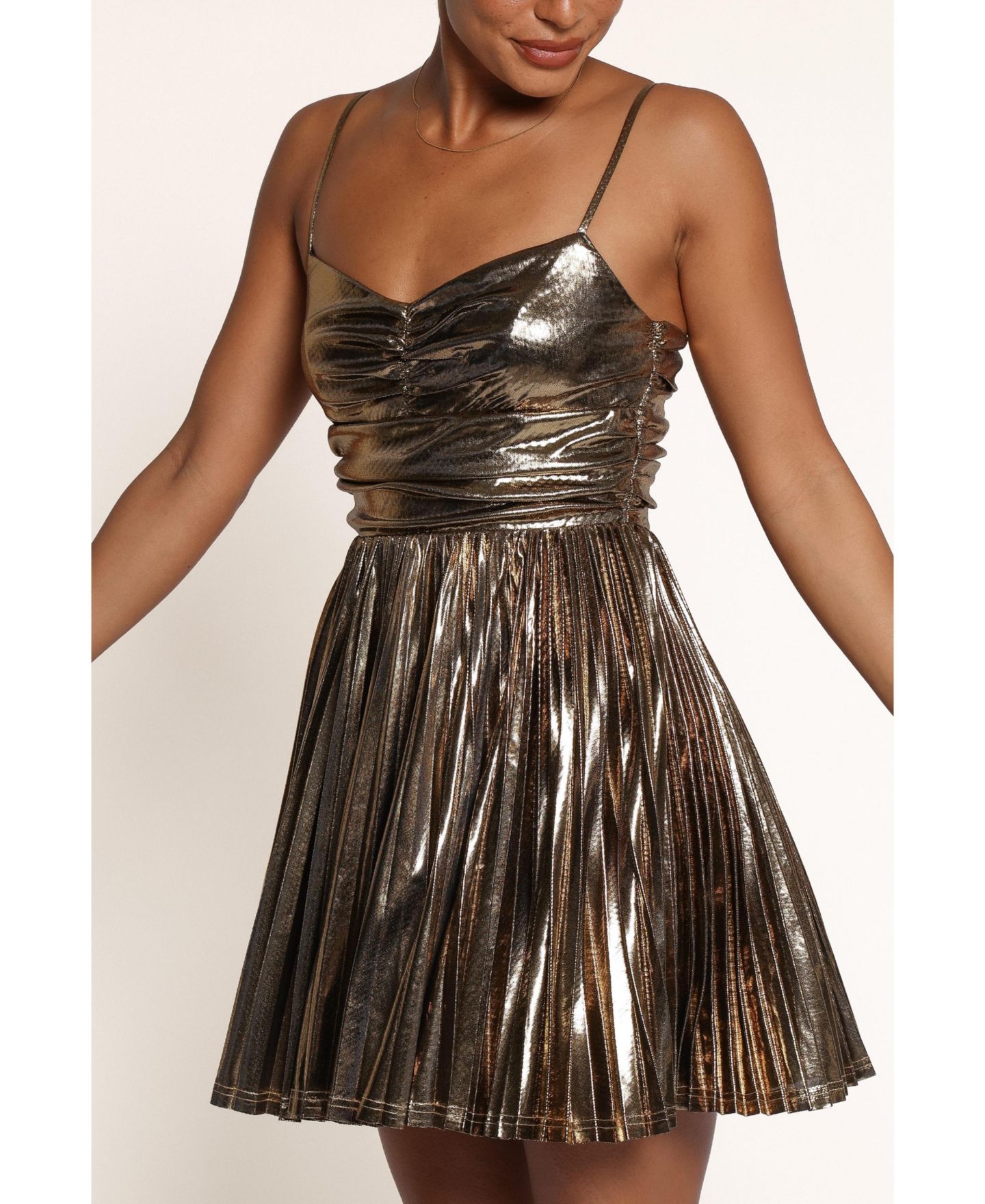 Женское платье Petal and Pup Reina Metallic Sweetheart Fit & Flare Mini, цвет: Золотой — фото 6