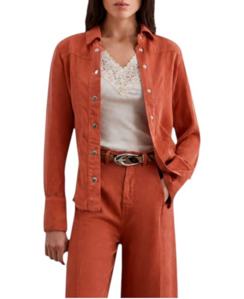 Женская рубашка Scalpers Collared Long-Sleeve Lyocell, цвет: Терракотовый