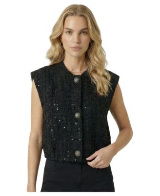 Women's Sequin Button-Front Structured Vest