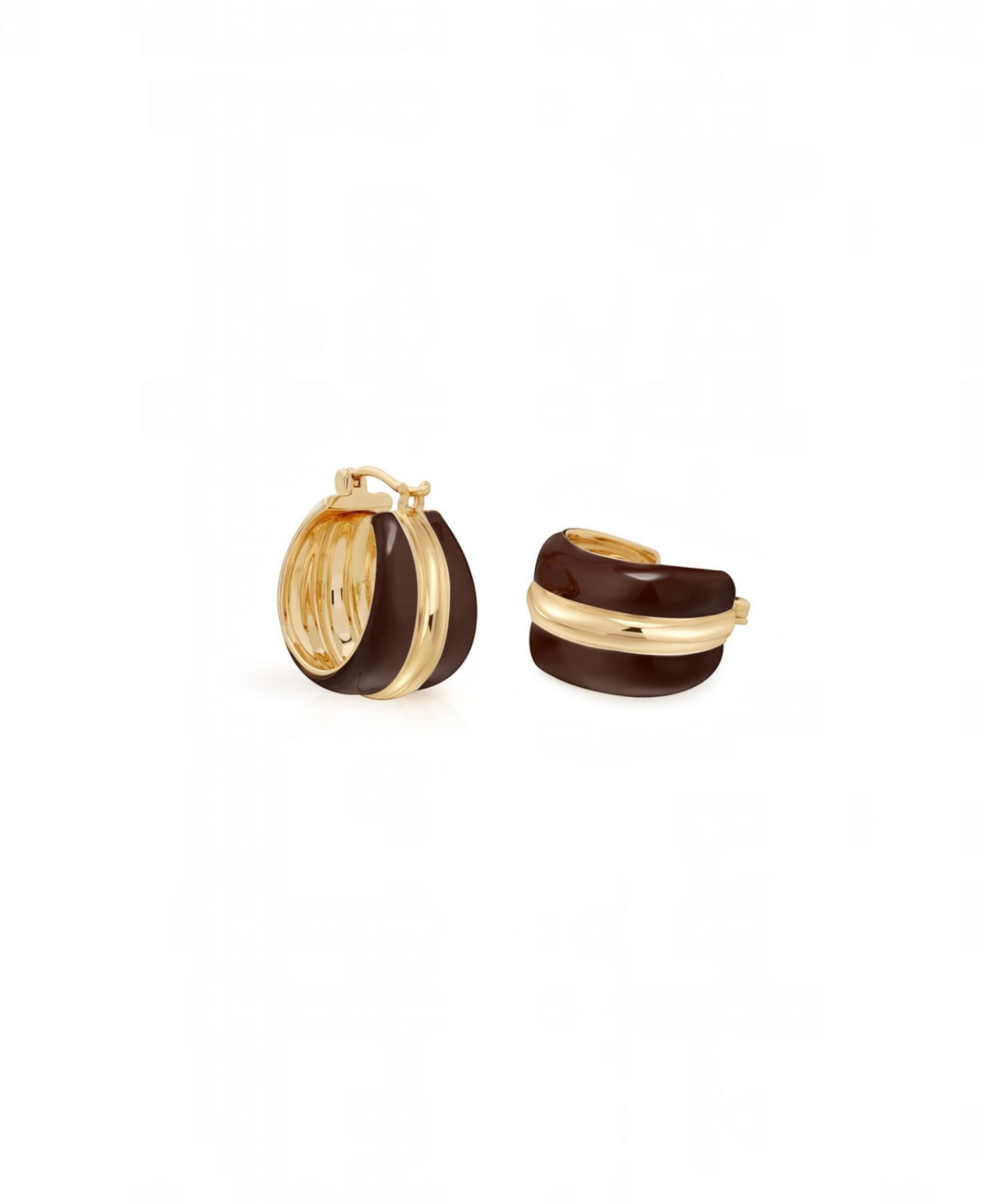 Retro Chic Enamel Ostuni Hoop Earrings - Brown  gold