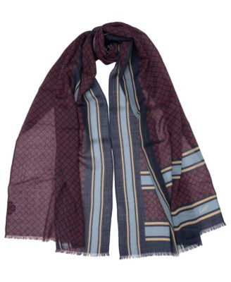 Ibiza Medallion-Print Striped Wool Scarf