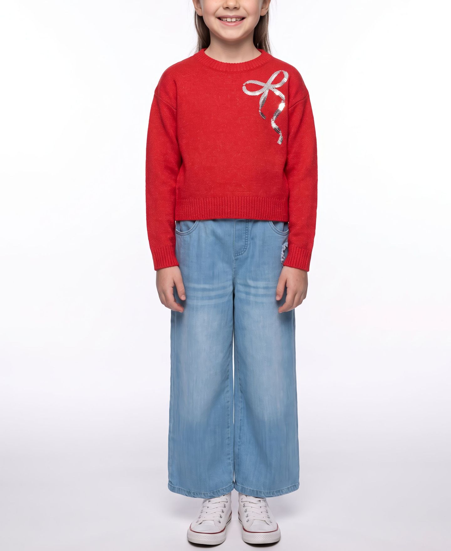 Свитер CeCe Long-Sleeve Crewneck Sequin-Bow для девочек, цвет: Тёмный красный — фото 2