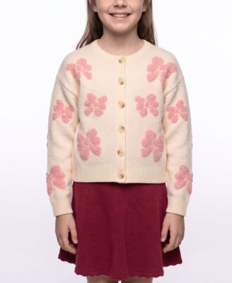Girls' 4-16 Buttoned Bow Crewneck Cardigan