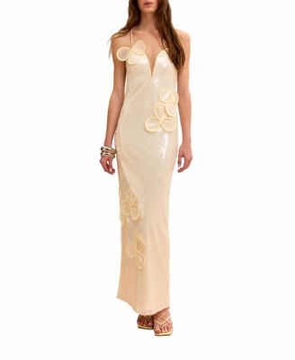 Women's Petal-Applique Sequin Open-Back Gown