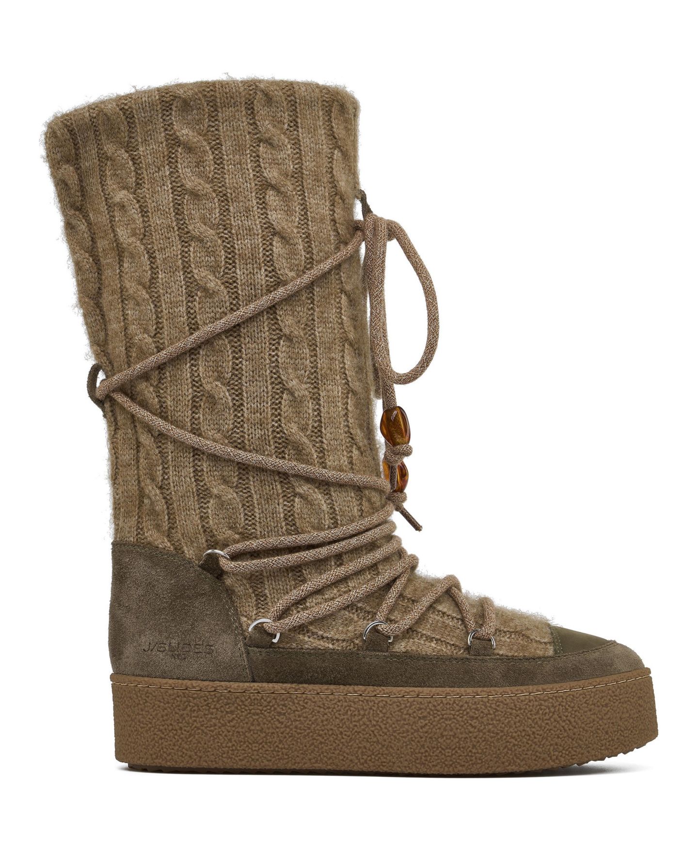 Женские ботинки JSlides Vermont Cable-Knit Platform Suede, цвет: Бежевый / Хаки — фото 3