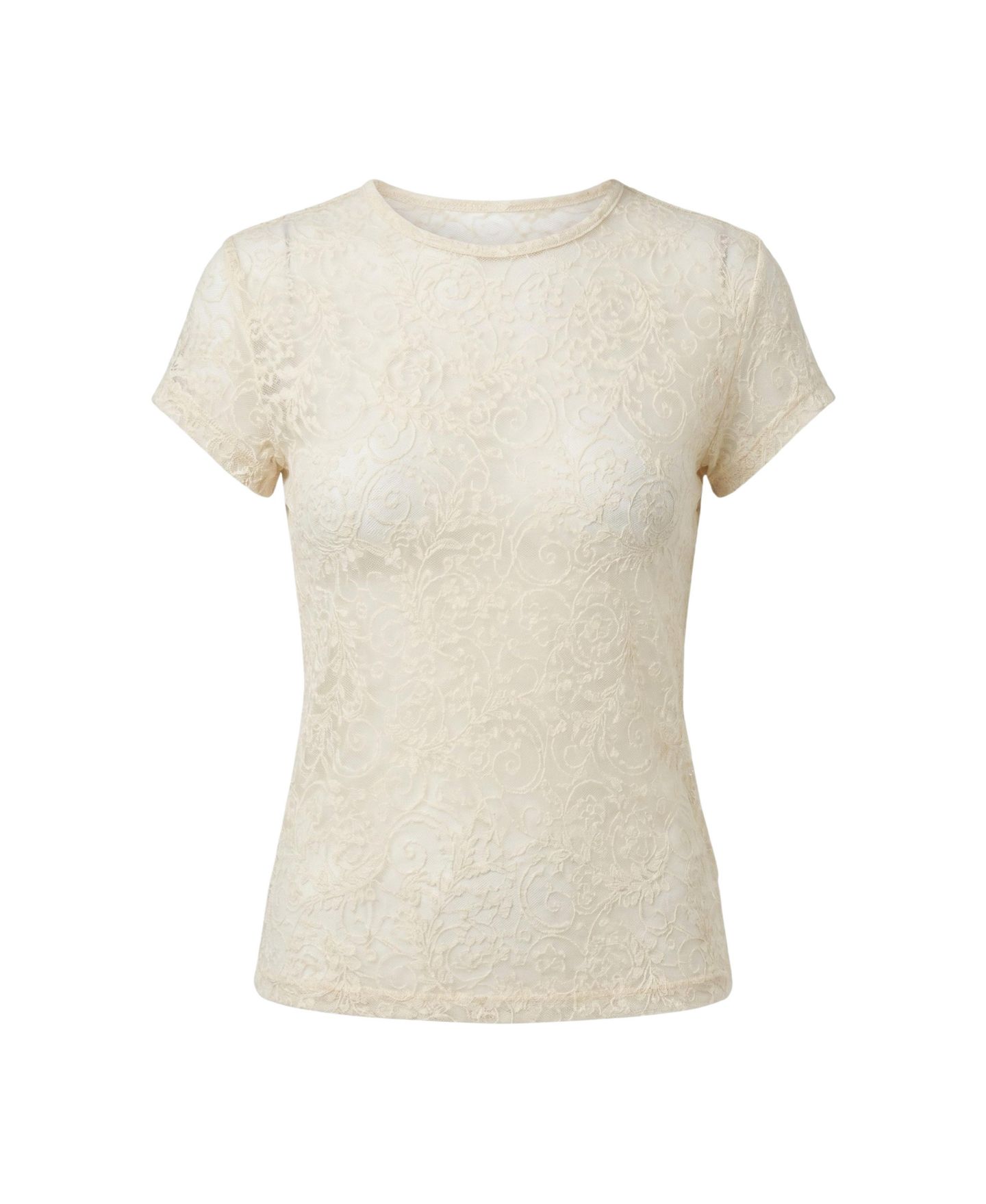 Женская футболка Modenaire Fitted Floral Sheer Lace, цвет: Бежевый — фото 4