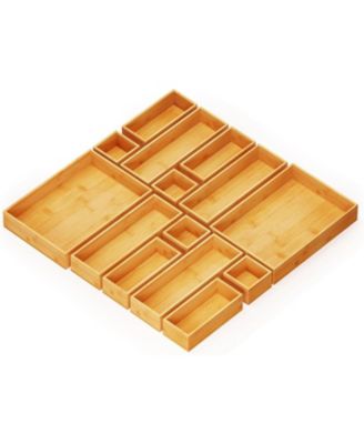 14-Piece Bamboo Drawer Organizer Set - Multi-Use Divider Bins for Kitchen, Bathroom, Office, and Makeup Storage
