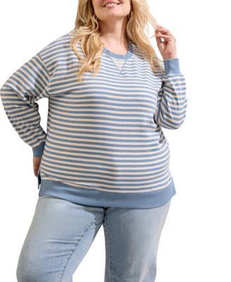Plus Size Striped Long-Sleeve Loose-Fit Top