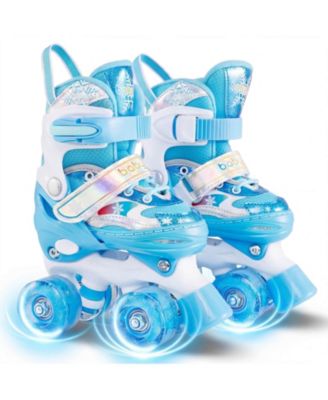 Kids Roller Skates 4 Sizes Adjustable Quad Skates with Light-up Wheels for Children