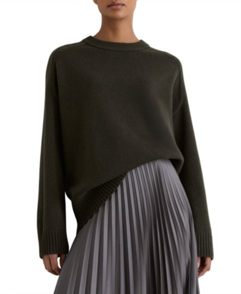 Женский свитер REISS Martha Wool-Cashmere Blend Crewneck Raglan-Sleeve, цвет: Хаки