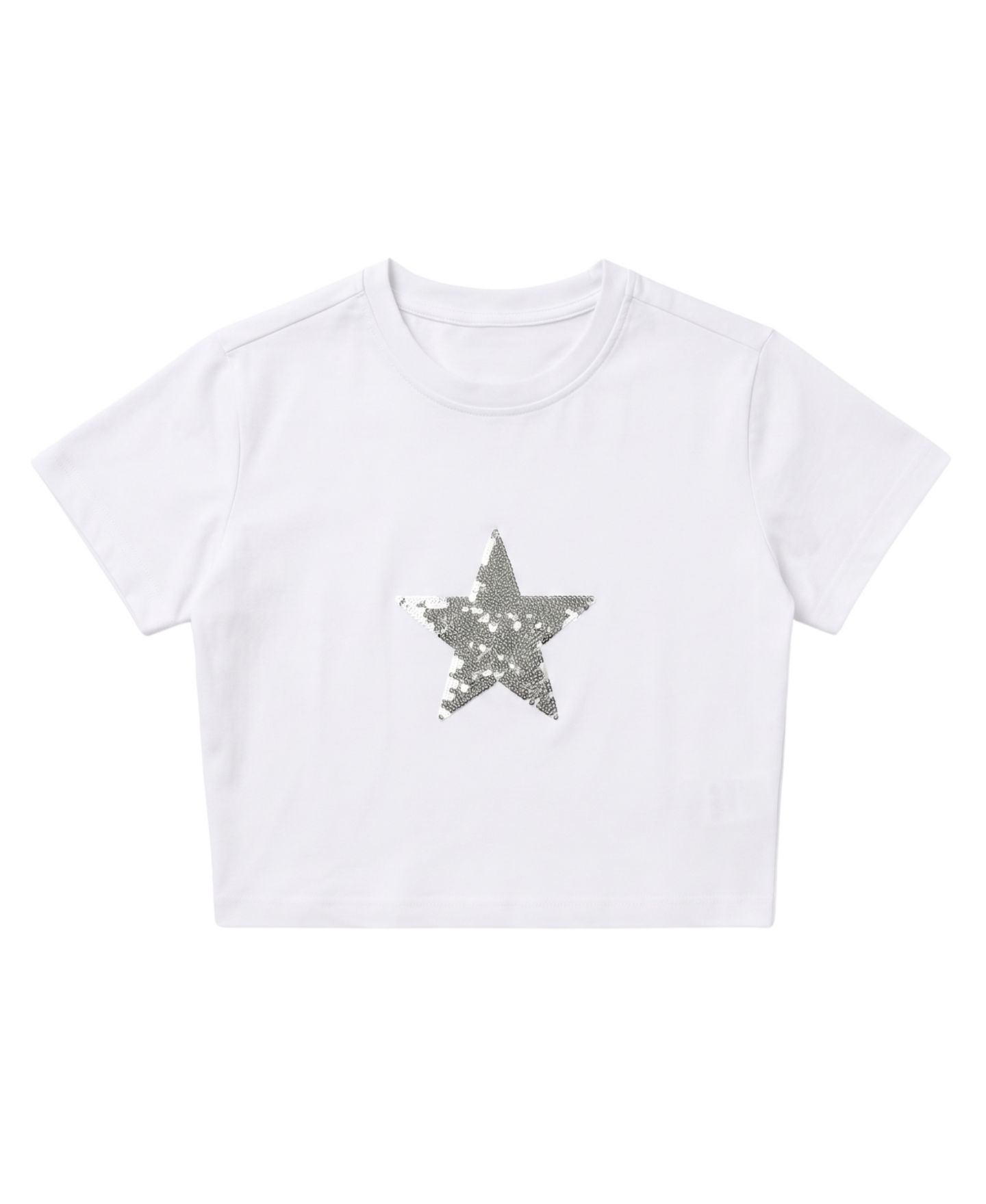 Футболка With Jules Sequin Star Cropped Short-Sleeve для девочек, цвет: Белый / Серебряный — фото 1