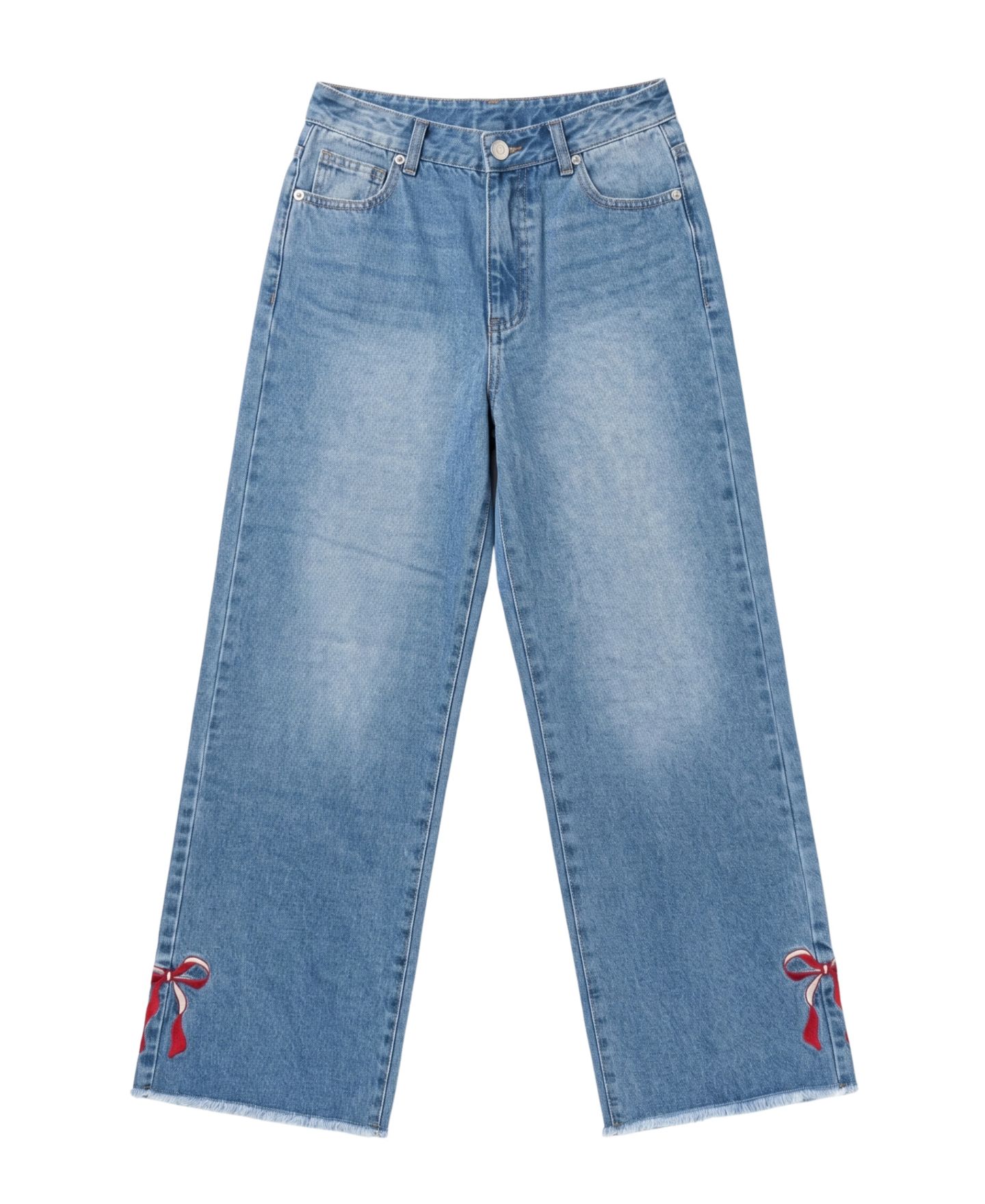 Джинсы With Jules Wide-Leg High-Waisted Embroidered Denim для девочек, цвет: Светлая варка — фото 1