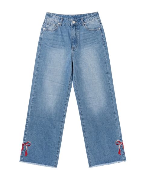 Джинсы With Jules Wide-Leg High-Waisted Embroidered Denim для девочек, цвет: Светлая варка