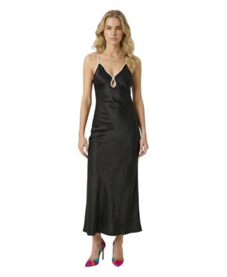 Women's Satin Plunging V-Neck Cutout Maxi Dress
