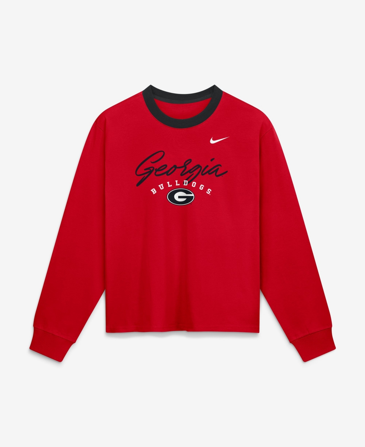 Nike Women's Georgia Bulldogs Red Ringer Boxy Long-Sleeve T-Shirt - Red, Black