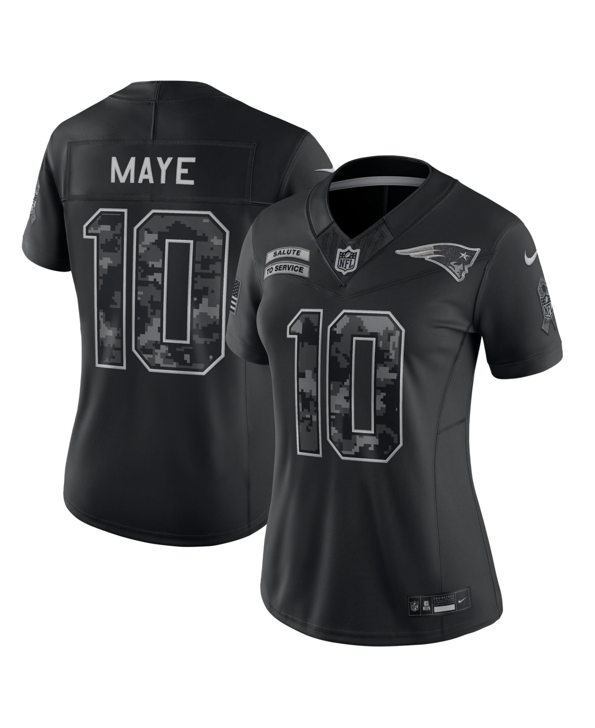 Nike Women's Drake Maye Black New England Patriots 2026 Salute to Service Stitched Limited Jersey - Black