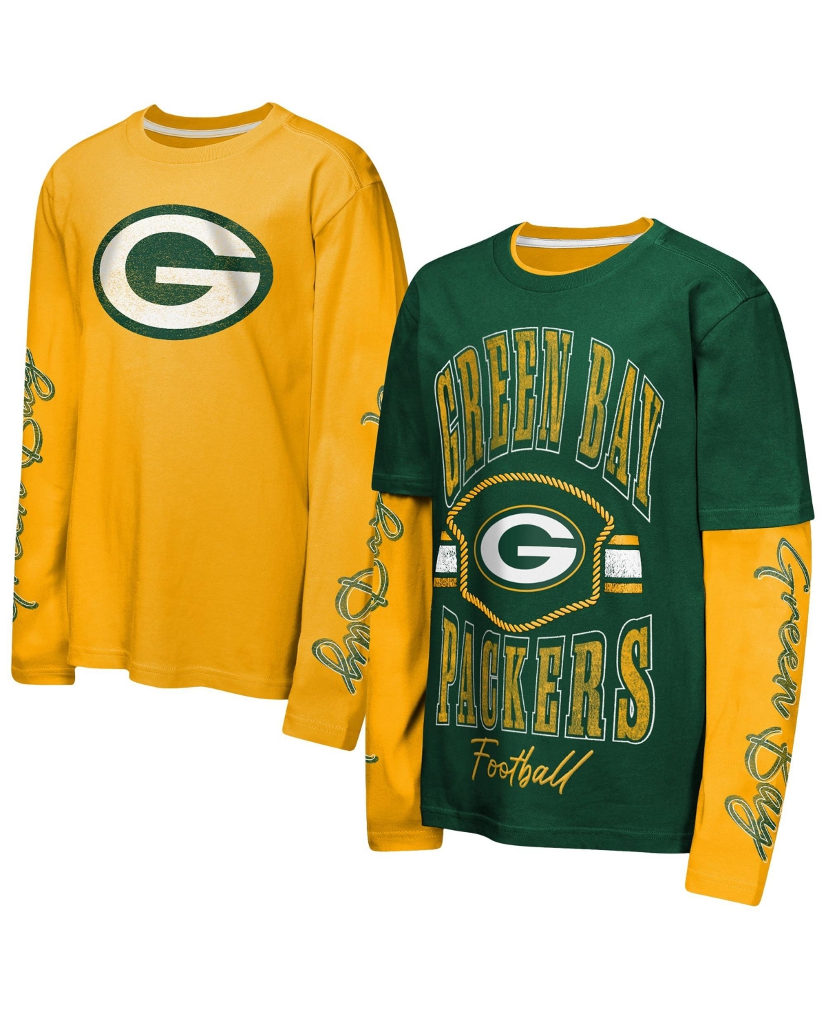 Outerstuff Big Boys' and Girls' Green/Gold Green Bay Packers Motion T-Shirt Combo Set, 2-Piece - Green, Gold