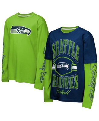 Big Boys' and Girls' College Navy/Neon Green Seattle Seahawks Motion T-Shirt Combo Set, 2-Piece