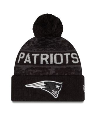 Big Boys' and Girls' Black New England Patriots 2026 Salute To Service Cuffed Knit with pom Hat