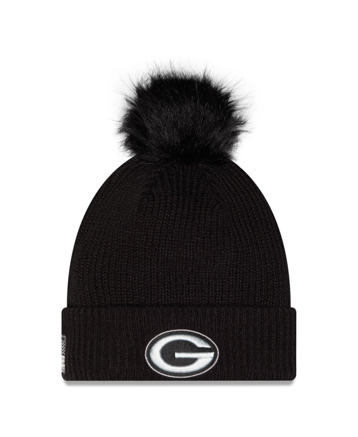 New Era Women's Black Green Bay Packers 2026 Salute To Service Cuffed Knit with pom Hat - Black