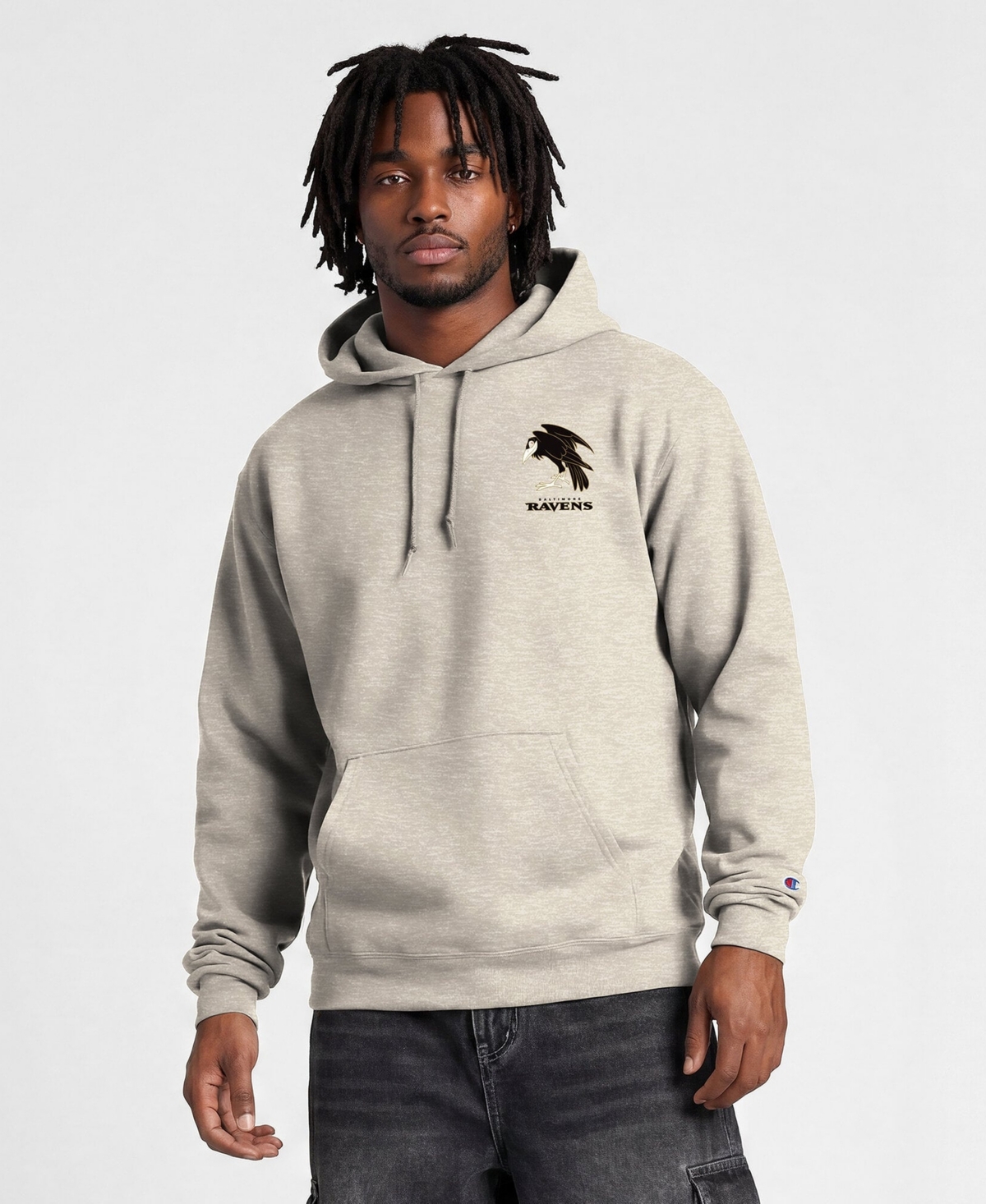 Champion Men's Disney x Oatmeal Baltimore Ravens Power blend Fullback Hoodie - Oatmeal