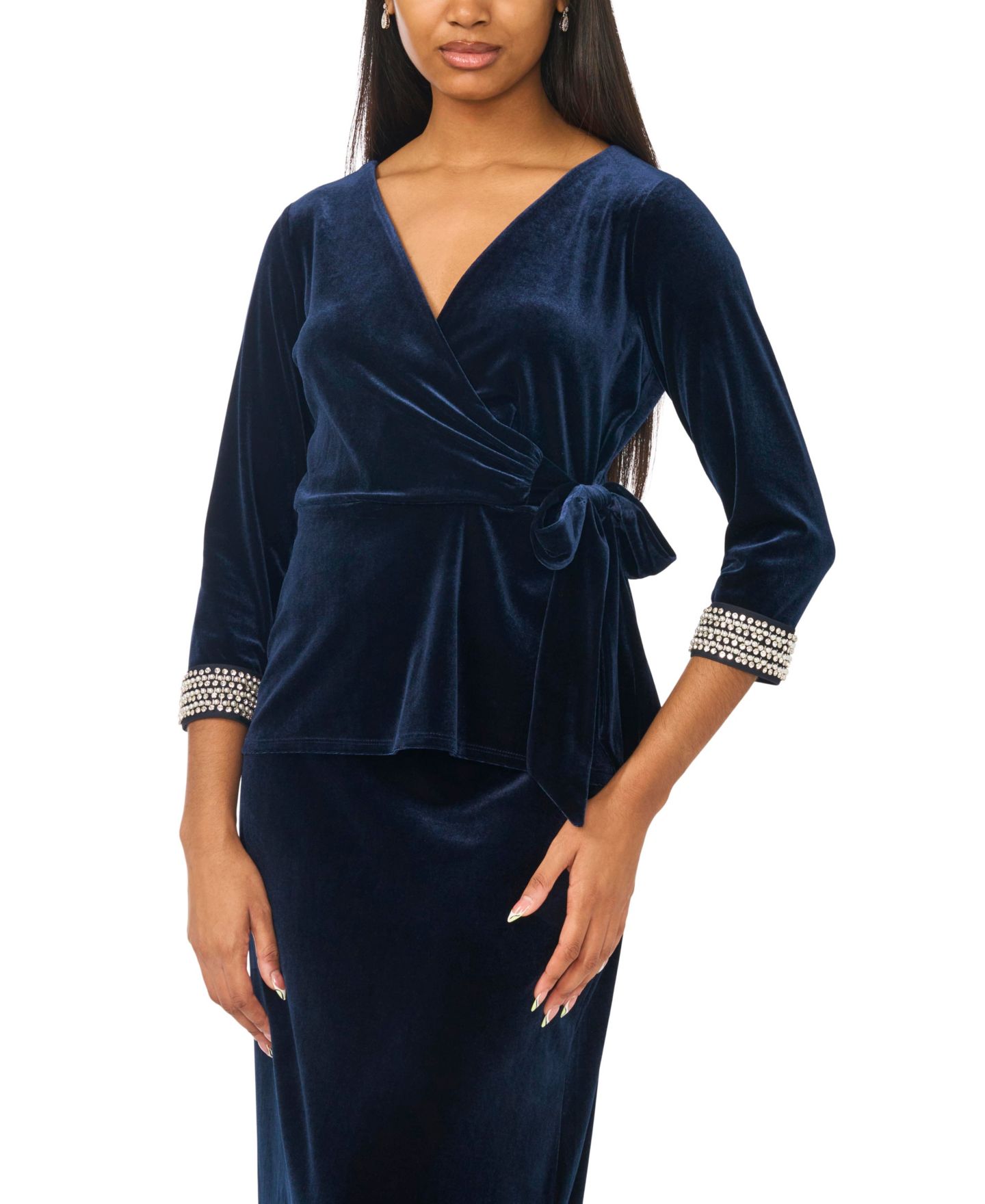 Женский топ MSK 3/4-Sleeve V-Neck Faux Wrap, цвет: Тёмно-синий — фото 3