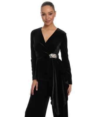 Women's Sequin Faux-Wrap V-Neck Blouse