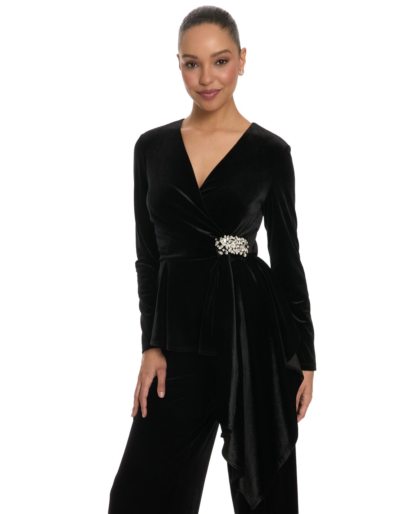 Женская блузка Muse Sequin Faux-Wrap V-Neck, цвет: Чёрный — фото 1