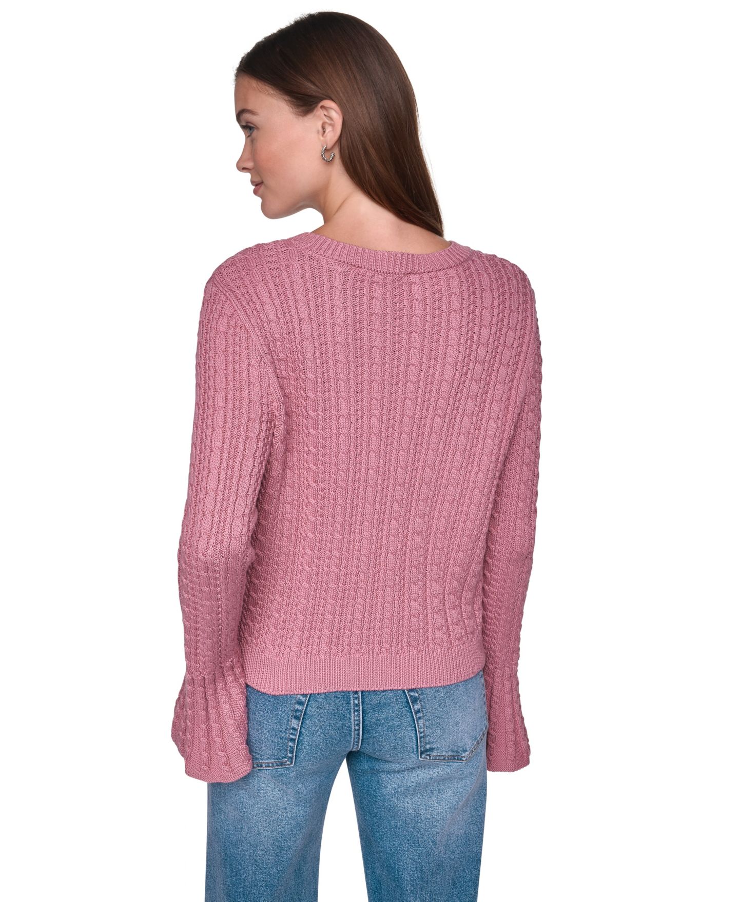Женский свитер DKNY Jeans Cable-Knit Ruffled-Cuff Pullover, цвет: Чёрный — фото 12